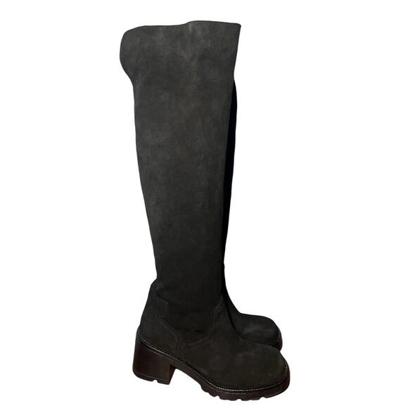 Steve Madden Black Suede Over The Knee Chunky Boots Sz 10-10.5 EU 41 Block Heel - Picture 1 of 12